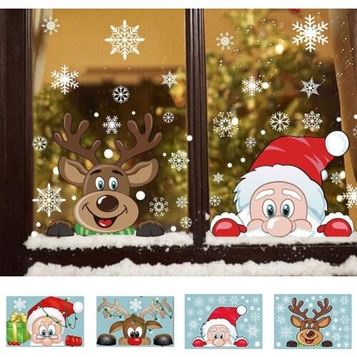 Santa Elk PVC Christmas Sticker White Snowflake Static Glass Sticker Windows grilles Home Decoration Living Room Sticker