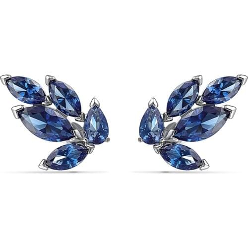 Huitan Unique Design Marquise Blue CZ Stud Earrings for Women Leaf Shape Simple Stylish Elegant Female Accessories Delicate Gift