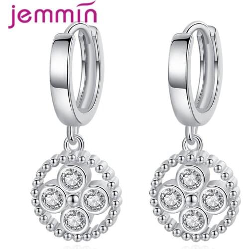 Exquisite Korean Style Geometric Round Cubic Zirconia Dangel Earrings Cartilage Piercing Earings Trendy Ear Rings Jewelry Gift