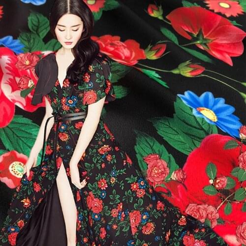 147m Width Korean Satin Plant Printed Fabric Satin Dress Handmade DIY Fabrics Wholesale Cloth Per Meter Sewing