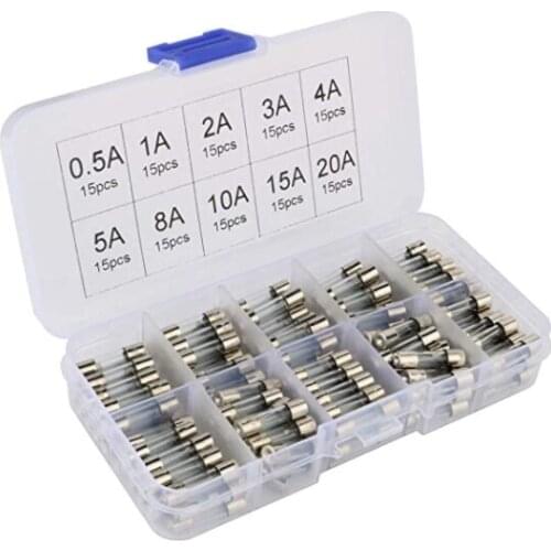 XFCZMG 150 pcs 5x20mm Fast-Blow Glass Tube Fuse, Quick Blow Car Glass Tube Fuses Assorted Kit