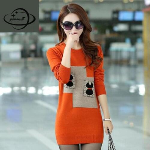 Yauamdb Women Sweater 2017 Autumn Spring Size S-3xl Knitted Female Knitted O-neck Pullovers Ladies Loose Solid Long Knitwear Y39