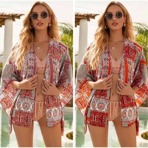 Meihuida Womens Cover Ups Print Beach Cover Ups Short Smock for Vacation Travelling Photography Swinwear