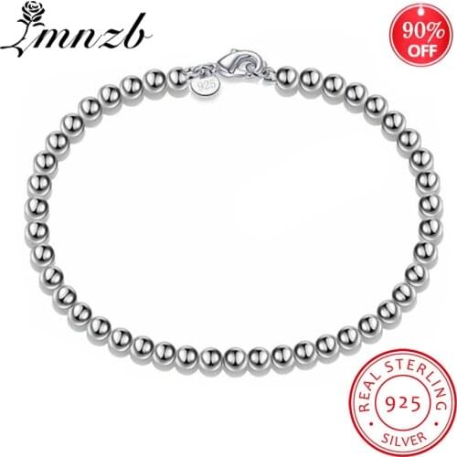 LMNZB Original 100% Real 925 Solid Sterling Silver Bracelet 4mm Round Beads 20cm Chain Bracelet Jewelry For Women LSL133
