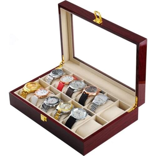 12 Slots Wood Watch Boxes Case Red High Light Lacquer Watch Storage Box New Watch Display Gift Case