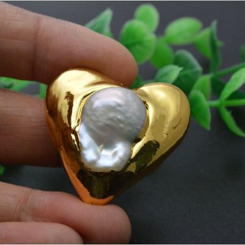 25x35mm Big Size Natural Freshwater Pearl With Clay Paved Heart Shape Pendants Vertical Hole DIy Necklace Making Findings 10pcs