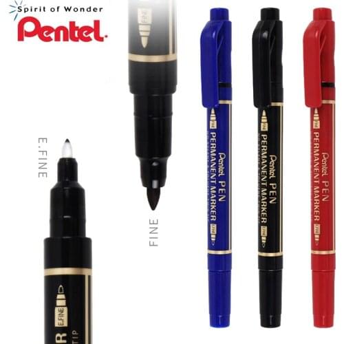 3Pcs Japan Pentel Small Double-headed N75W Oily Marker 0.6-1.2mm Multi-material Surface Hook Line Water Resistance Quick Drying