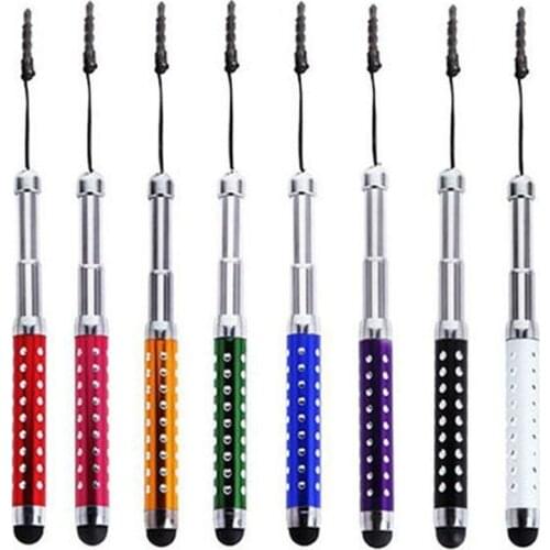 300pcsMetal Crystal Retractable Capacitive Expandable Touch Stylus Pen for iPhone iPad iPod Samsung Smart Android Phone