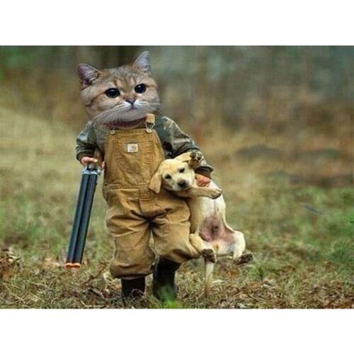 5D DIY Diamond Embroidery Fighting Cat Diamond Mosaic Full Cross Stitch Diamond Painting Animal Rhinestone Home Decoration