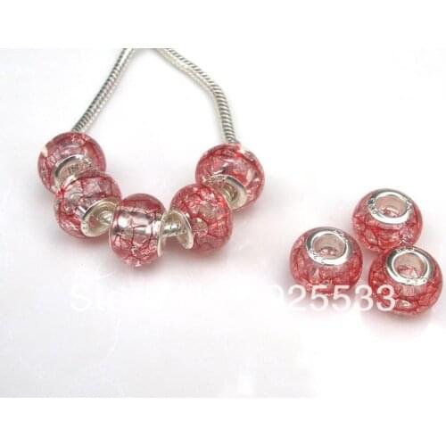 Free Shipping 100pcs Wholesale Fashion Big Hole Red Acrylic Ice Crack Effect Beads for Eurpean Bracelet jewelry DIY