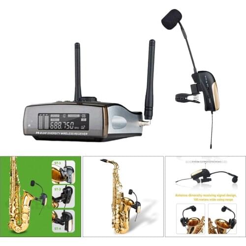 UHF Saxophone Mic Wireless Microphone System Spring Clip on Design Musical Instrument for Saxophone Sax Horn Clarinet Accessory