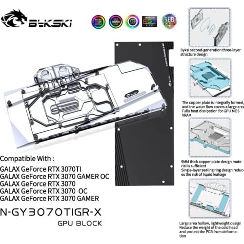 Bykski GPU Water Cooling Block For GALAX GeForce RTX 3070Ti Gamer VGA Liquid Cooler + Backplate 12V 5V RGB N-GY3070TIGR-X