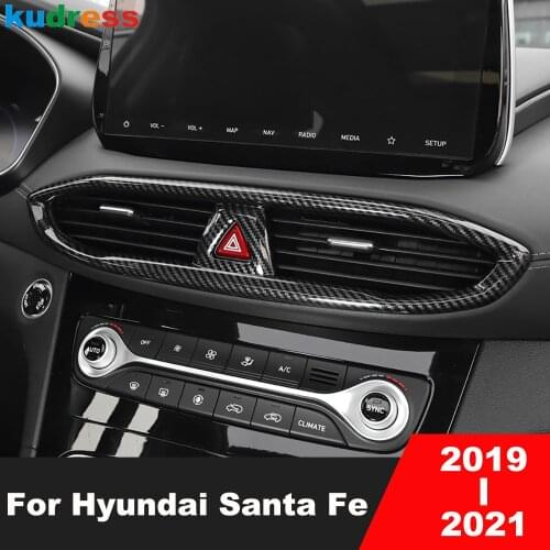 For Hyundai Santa Fe 2019 2020 2021 Carbon Fiber Center Console Dashboard Air Condition Outlet Panel Cover Trim Car Accessories