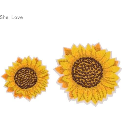 Chzimade 2pc Sunflower Embroidered Iron on Patch Coat Jacket Jeans Decoration Motifs Applique