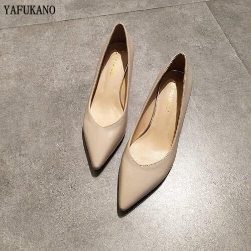 Spring Autumn New Black Leather Thin Heels Pointed Toe Pumps Sexy Lady Party Dress High Heels Casual Office Career Work Shoes