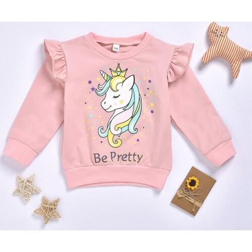 Kids Girls T-Shirt Cartoon Unicorn Print Cotton Children Sweater Girls Pullover Sweatshirt