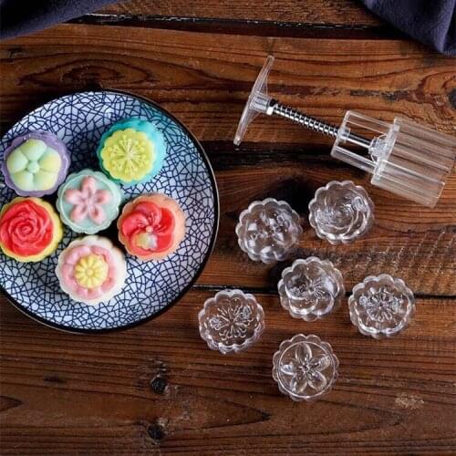 6 Style Flower Shaped Mooncake Baking Fondant Tools Pastry Mold Decorating Cutter Moon Cake Hand Pressure Tool Cookie