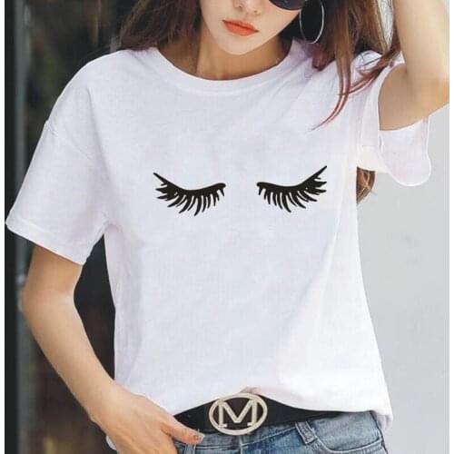 Funny Eyelash Harajuku T-shirt Women Tops Summer Short Sleeve Hipster Tee Shirt Femme Korean Casual Women T Shirt Camiseta Mujer