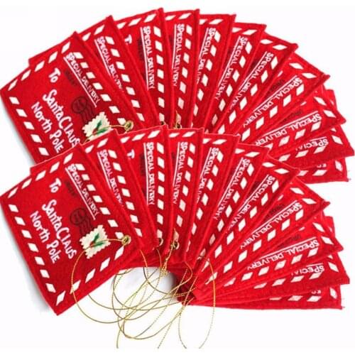 JX-LCLYL 2/5/10/20Pcs Letter to Santa Claus Red Felt Envelope Embroidery Xmas Ornament