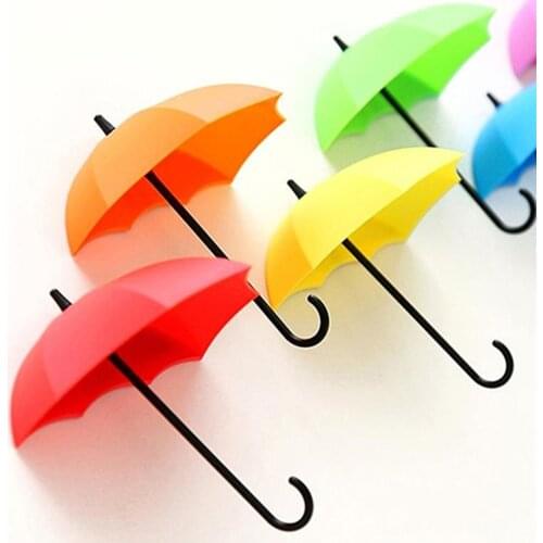 3Pcs Cute Umbrella Wall Mount Keys Holder Hooks Umbrella Hook Organizer Hangers Bathroom Kitchen Decor Sticky Rack