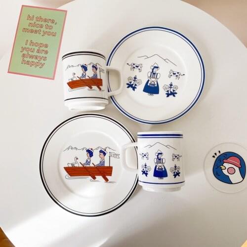 South Korea INS Wind Ceramic Plate Cake Snack Dish Home Retro French Dish Food Swing Props Ceramic Plate