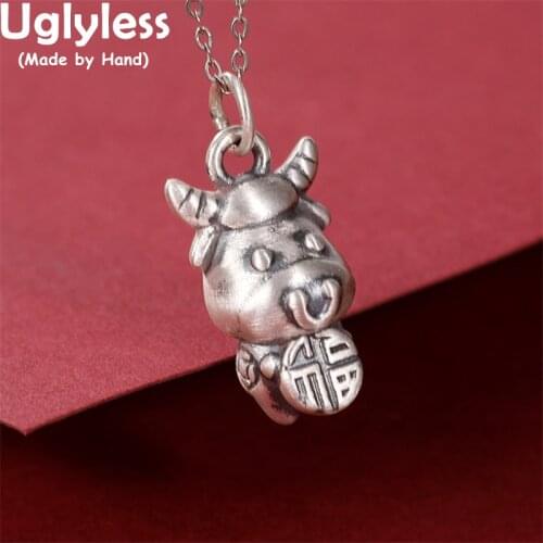Uglyless Lovely Animals Bull Pendants for Women Real 990 Pure Silver OX Year Gifts Jewelry China Chic Zodiac Pendants NO Chains