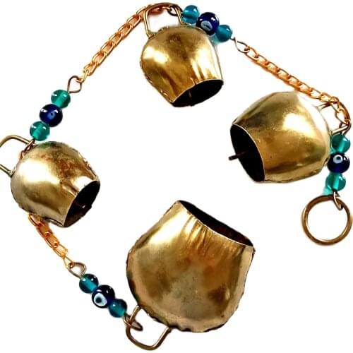 Evil Eye Beaded Yellow Color Metal Wind Chime