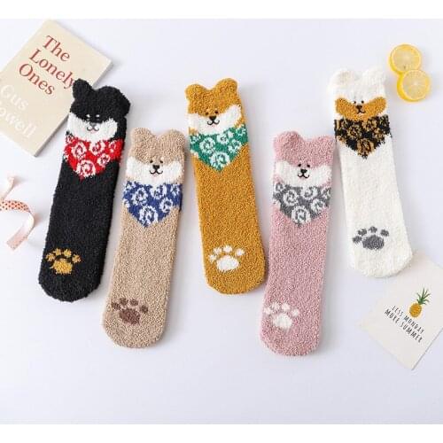 3 Pairs kawaii Women socks set Coral Fleece Warm Korean Cute streetwear Long socks skarpetki damskie Gift for new year natal