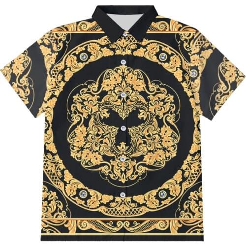 IFPD EU/US Size Fashion Men Golden Flower 3D Print Button Shirts Summer Hawaiian Shirt Homme Short Sleeve Luxury Royal Baroque
