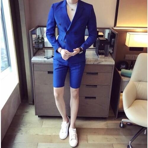2020 summer mens suit with shorts double-breasted slim fit mens suit jacket party wear black mens wedding suit tuxedo