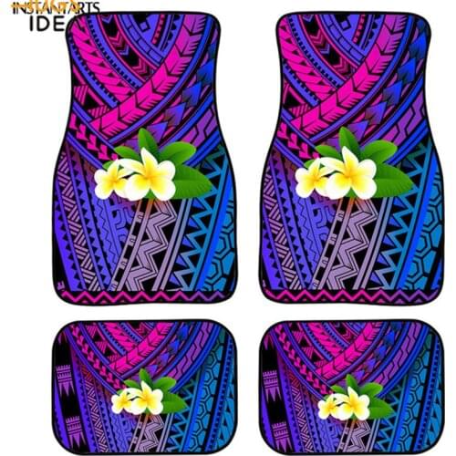 Floor Carpet for Auto Polynesian Tribal with White Plumeria Design Full Set Car Rugs Foot Mats Auto Accessories Car Styling