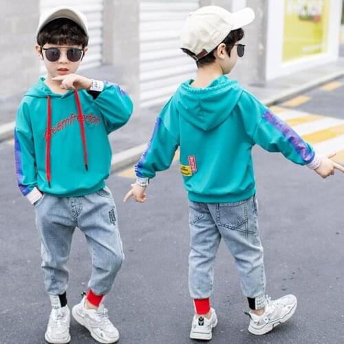 Autumn baby boys clothes 3-13T kids sport sets hooded+jeans 2pcs/set active clothes children sport suit set Spring teenage pants