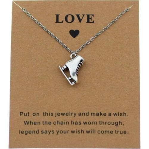 New Antique Silver Color Ice Skate Shoes Pendant Chain Necklace for Women Men Winter Sports Jewelry Skating Accessories