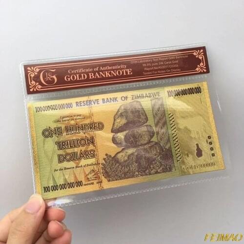 ZIMBABWE Black Gold Foil 100 Trillion Commemorative Dollars Banknotes Home Decorations