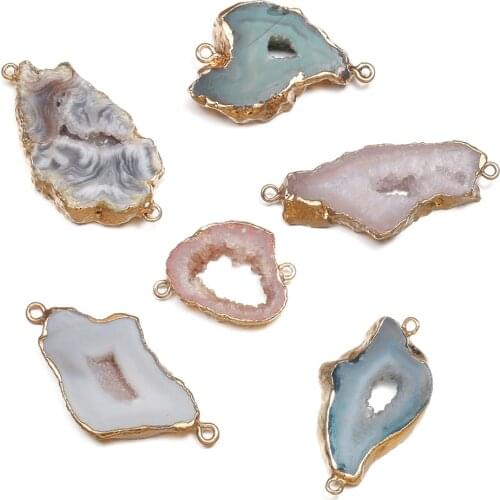 1PC Natural Irregular Agate Connector Pendant Fashion DIY Bracelet Necklace Charms Women Jewelry Production 18x30-20x45mm