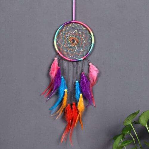 13*55CM Original Indian Dream Catcher Rainbow Color Mixed Feather Home Decor Pendant Wedding Decoration Girls Room Decor