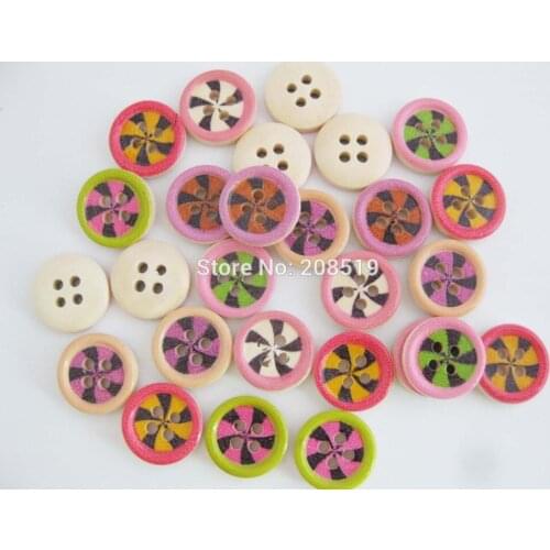 WBNSLS windmill pattern baby buttons 3/5" 200pcs/lot 4 holes Mixed Wood Buttons Round Sewing Scrapbooking