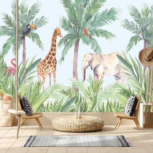Cute Animals Giraffe Jungle Nordic Wallpapers for Living Room Decoration Walls In Rolls Self Adhesive Home Decor Green Sticker