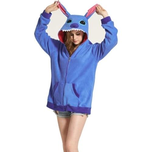 Blue Stitch Women Men Hoodie Animal Cartoon Jacket Cosplay Tracksuits Zipper Gardigan Sweatshirts