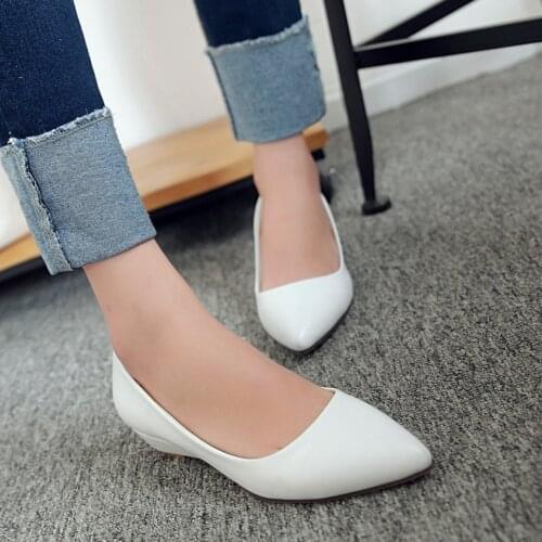 White Low Heels Ladies Wedges Shoes Pointed Toe Women Shoes 2020 Spring Comfort Casual Office Shoes Pumps Green Pink Plus Size