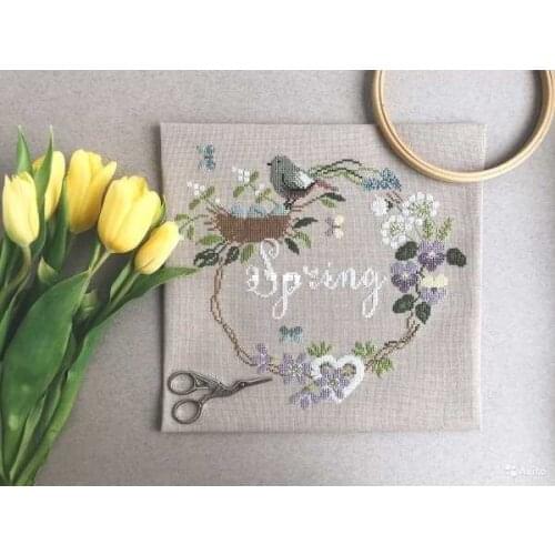 Spring Bird Wreath 36-33 linen fabric Counted Cross Stitch Cross Stitch Kits Embroidery Needlework Sets