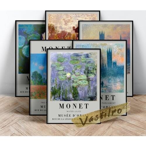 Claude Monet Exhibition Museum Poster, Parliament Effect Of Fog Prints, Monet Water Lilies Oil Painting, Gallery Wall Picture