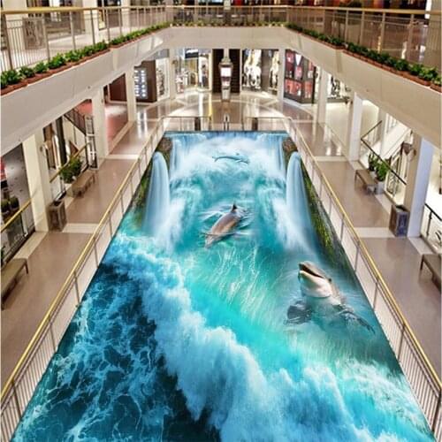 Wellyu Custom 3D floor stickers Living room bedroom Self-adhesive flooring paste Dolphin Falls 3D floor background wallpapers