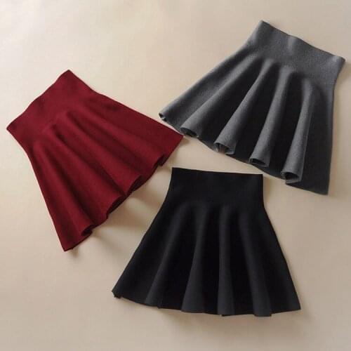 Woman Skirts Autumn and Winter Black Womens High Waist Pleated Skirt Short Skirt Knitted Dress Spring Dress Faldas Jupe