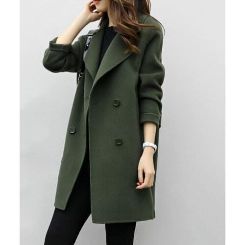 Women jackets Two-breasted Buttons Lapel Collar Warm Double-breasted Woolen Midi Trench Coat womens jacket пиджак женский XXL