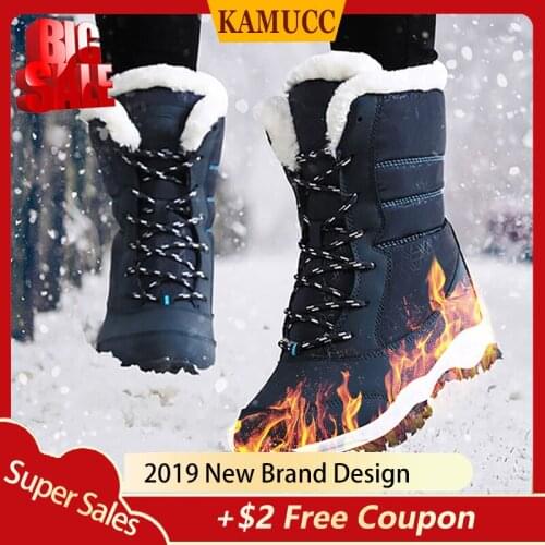 KAMUCC 2019 Women Snow boots Waterproof Non-slip Parent-Child Winter Boots Thick Fur Platform and Warm Shoes Plus Size 31-42