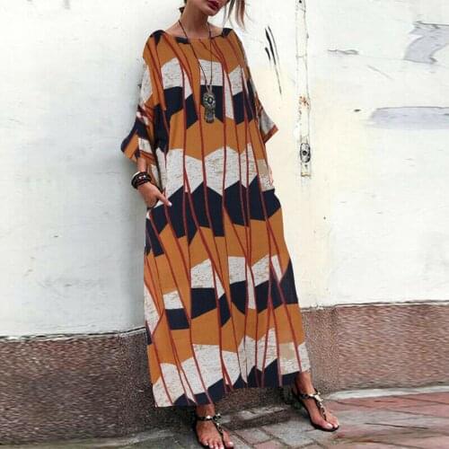 Retro Plus Size Floral Maxi Dress Women Loose Printed High Waist Sundress Fashion Splice Kaftan All-match Street Linen Dress A40