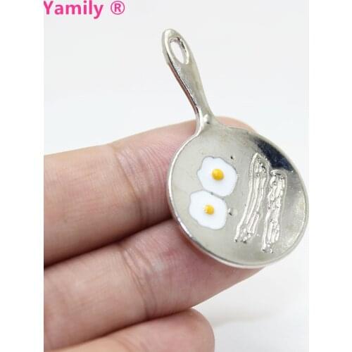 10pcs--22mm 41x24mm Antique silver tone Miniature Pan Omelette Enamal Tableware Theme Charms pendant pj3063