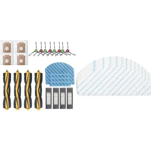 2 Set Vacuum Cleaner Accessories: 1 Set Main Brush Side Brush Filter Dust Bag & 1 Set Disposable Mop Pads