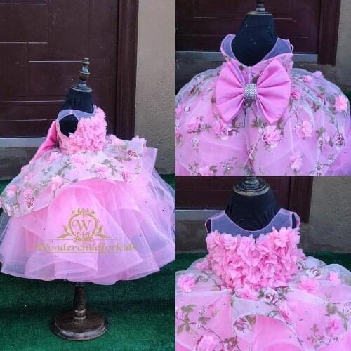 2020 Fashion Flower Girls Dresses Jewel Sleeveless Lace Appliques Beads Girls Pageant Gowns Custom Made First Communion Dress